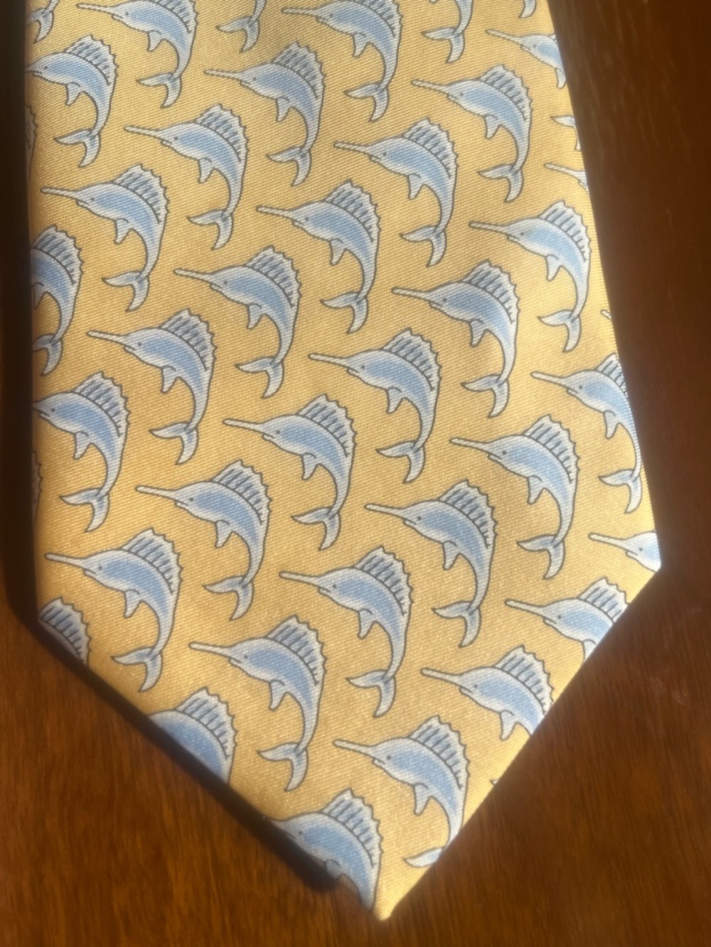 Sero New England Classics Yellow with Blue Sailfish/Marlin   100% Silk  Tie